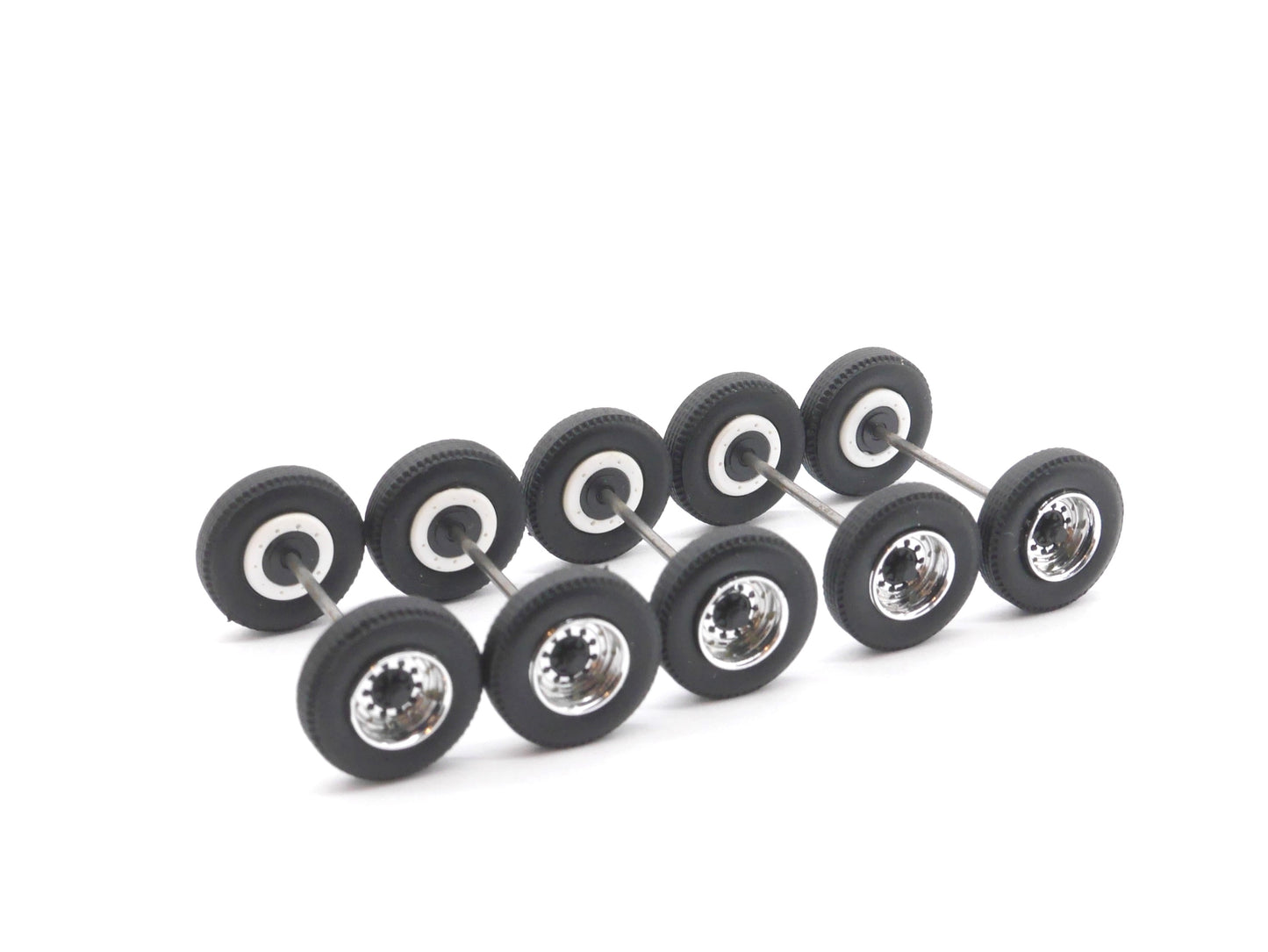 1:87 ST-0460 Scaletrucks 5x Radsatz Auflieger schmal chrom/schwarz montiert