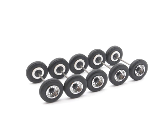 1:87 ST-0460 Scaletrucks 5x Radsatz Auflieger schmal chrom/schwarz montiert